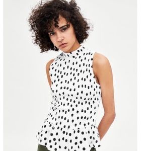 Zara Polka Dot Black White Ruffle Top Sleeveless